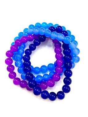 NWOT Glass Bead Stretch Bracelet Lot Set Of 4 Blue Purple Stack